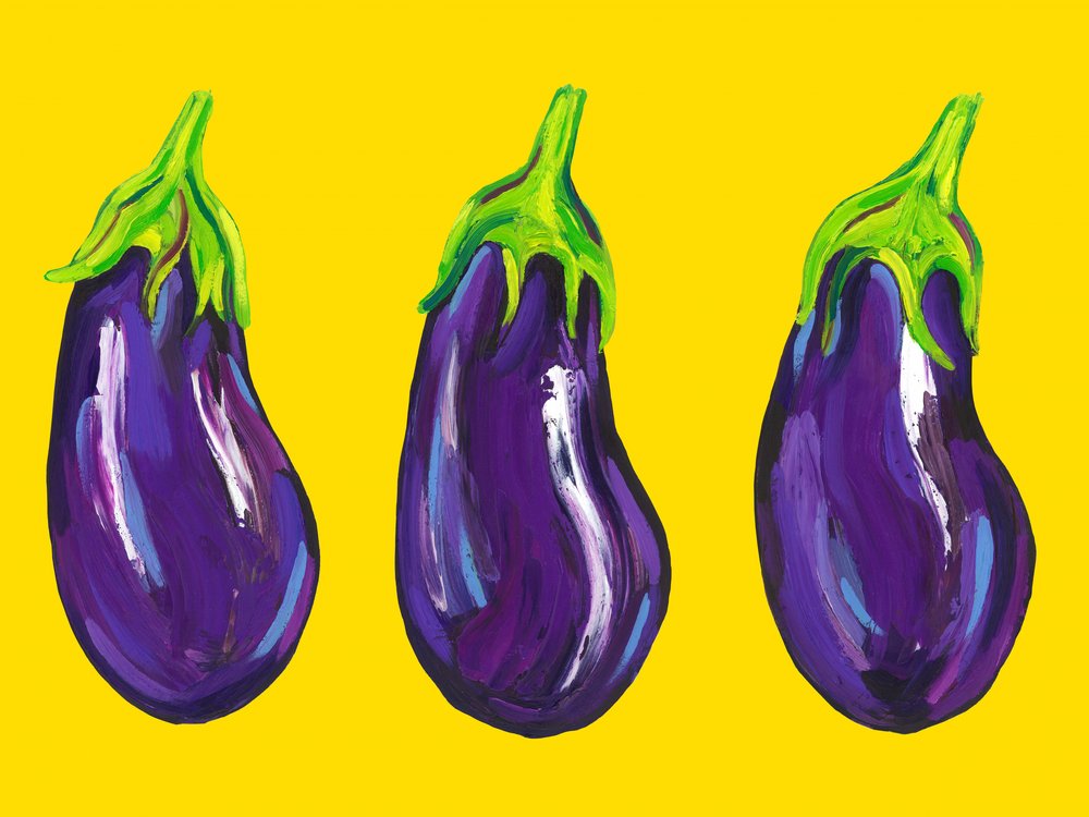 Trois aubergines ensoleillées - Alice Straker
