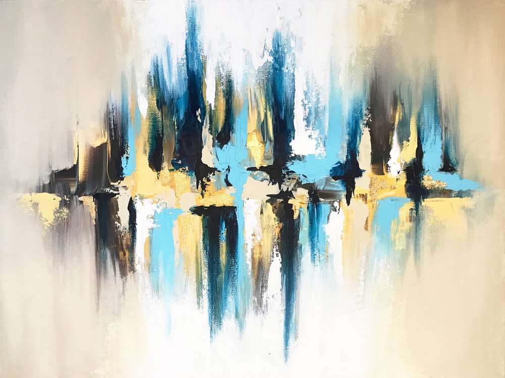 Réflexion abstraite bleu et or - Alyson Storms