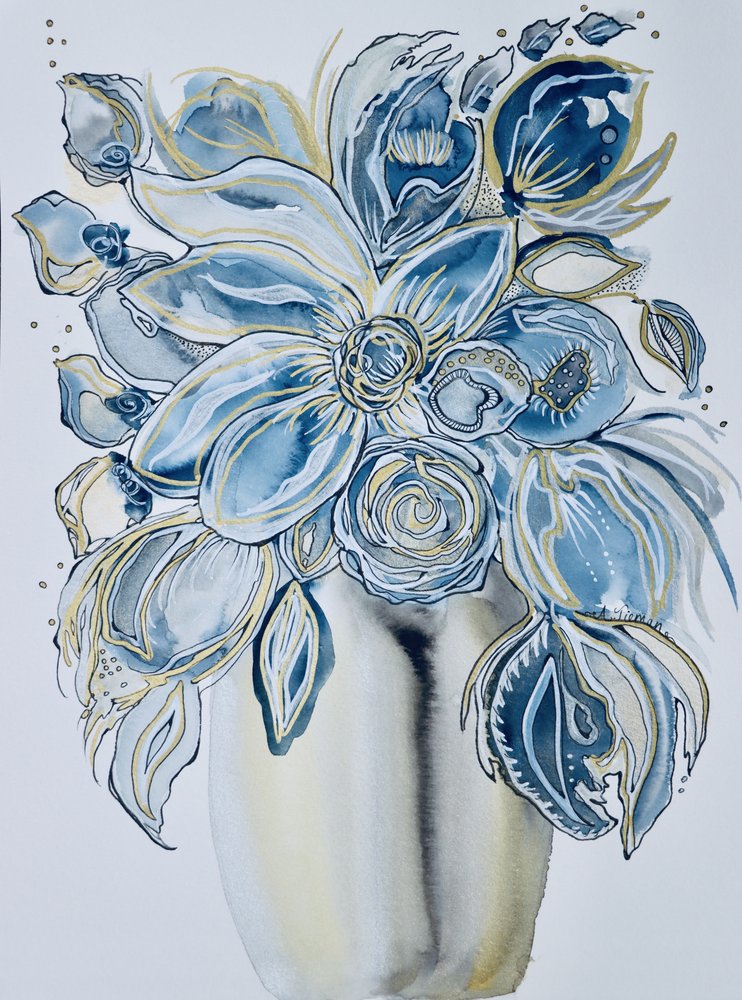 Fleurs indigo et or - Amy Tieman