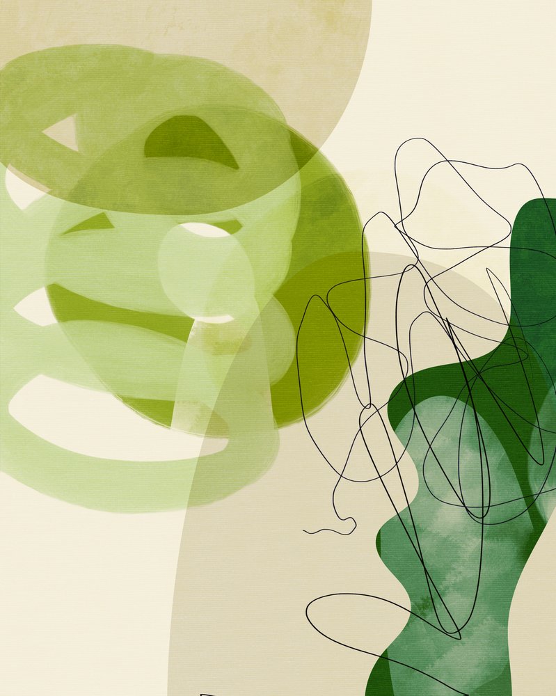 Lignes peintes vert et beige 3 exemplaires - Ana Rut Bre