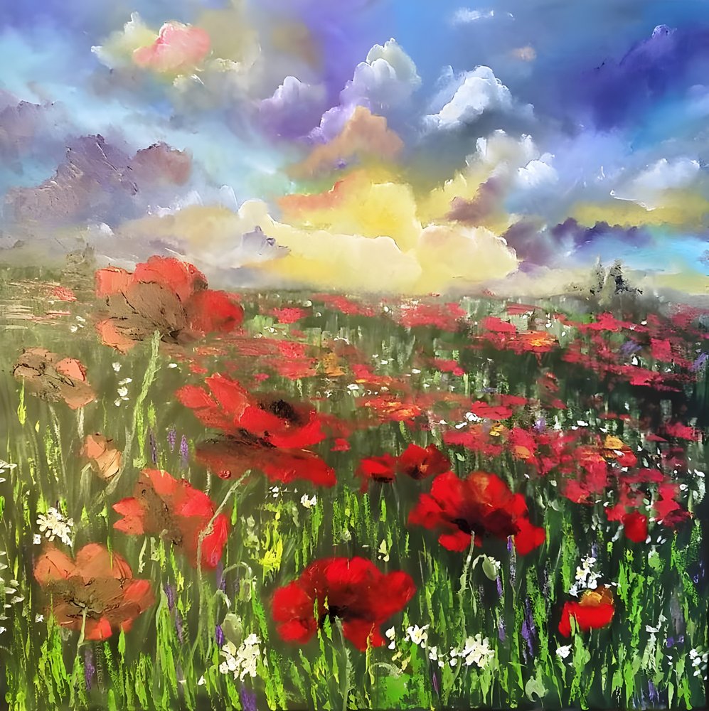 Champ de coquelicots au coucher du soleil - Anda Bieza