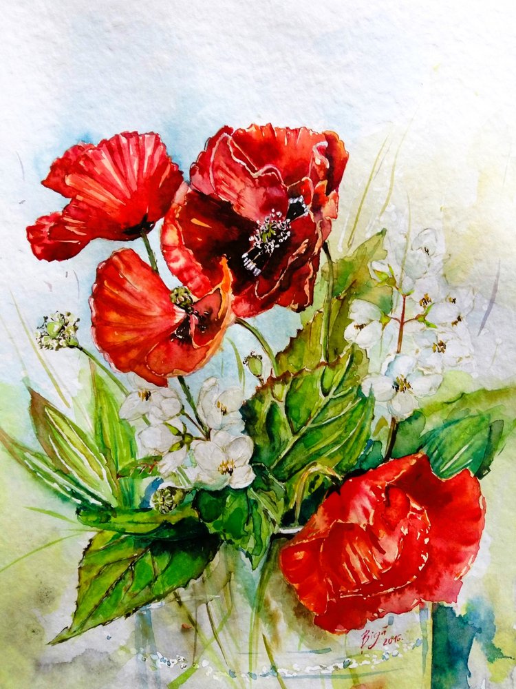 Bouquet de coquelicots rouge vif - Anda Bieza