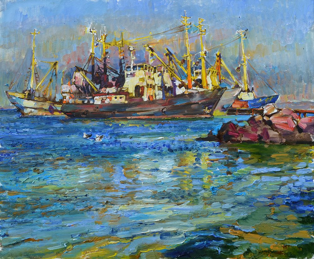 Bateaux colorés dans le port - Andrii Kutsachenko