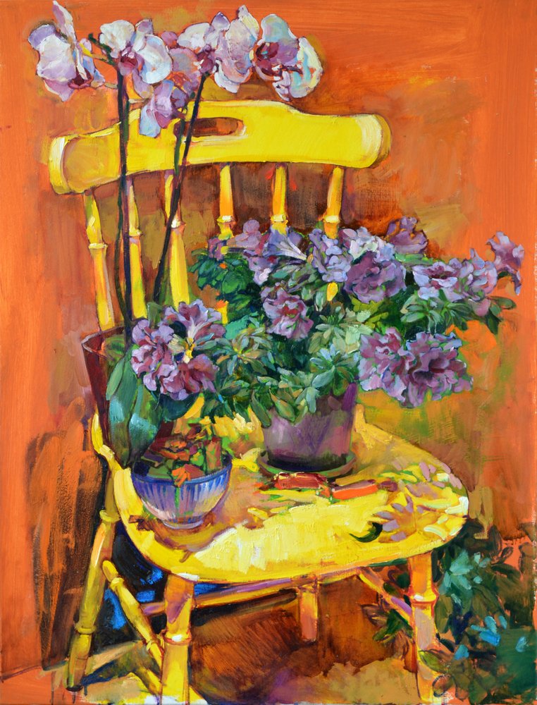 Fleurs de la chaise jaune - Andrii Kutsachenko