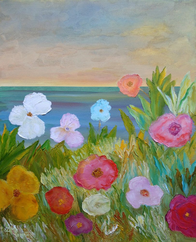 Fleurs colorées et vue sur l