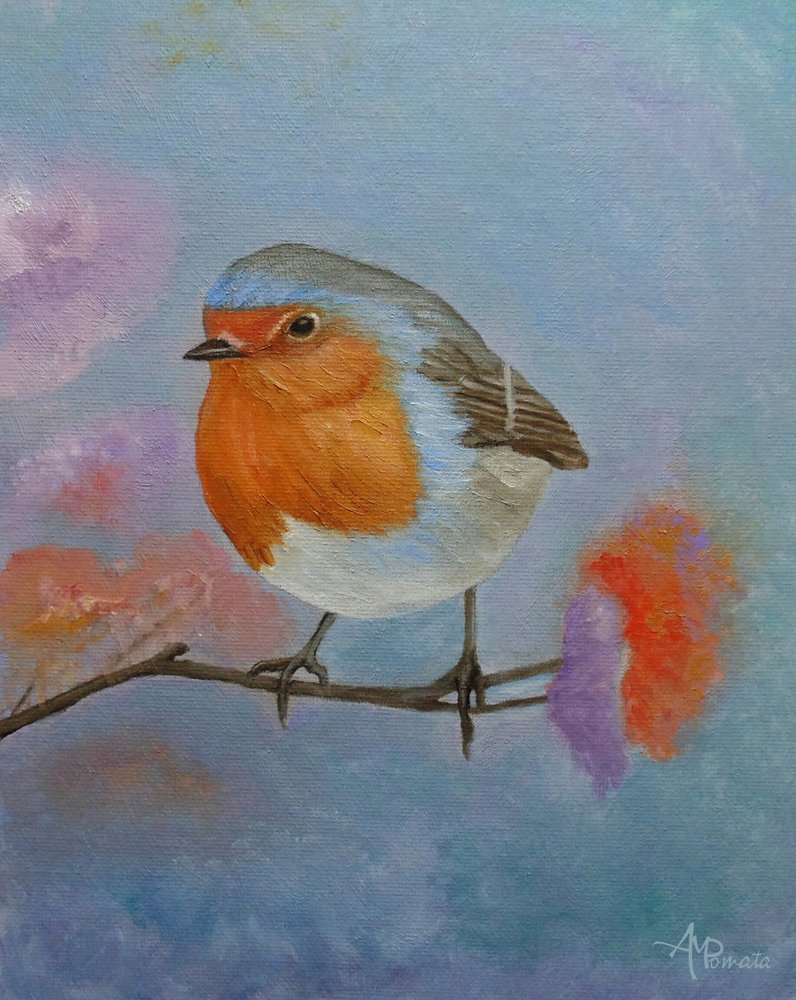 Un merle coloré perché - Angeles M. Pomata