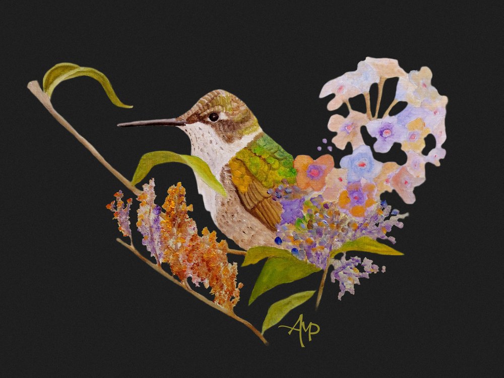 Fleurs en forme de cœur et de colibri - Angeles M. Pomata