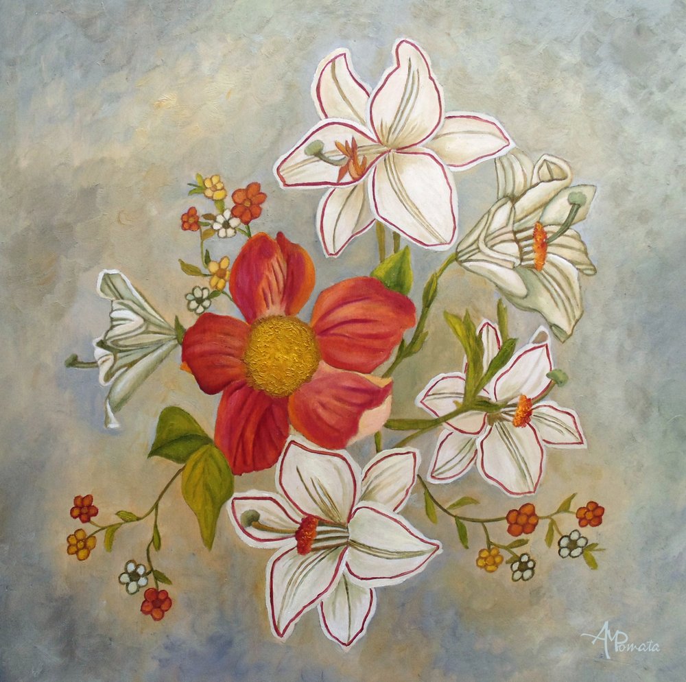 Bouquet de fleurs rouges et blanches - Angeles M. Pomata
