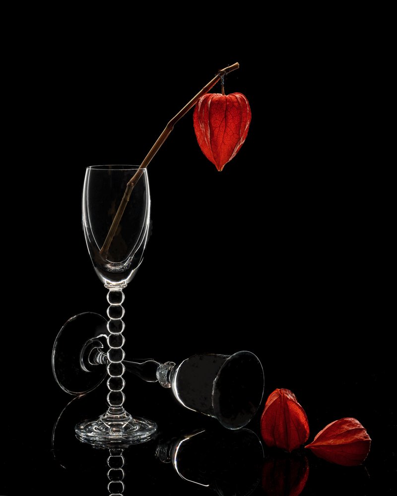 Nature morte avec verre et physalis - Anna Qu