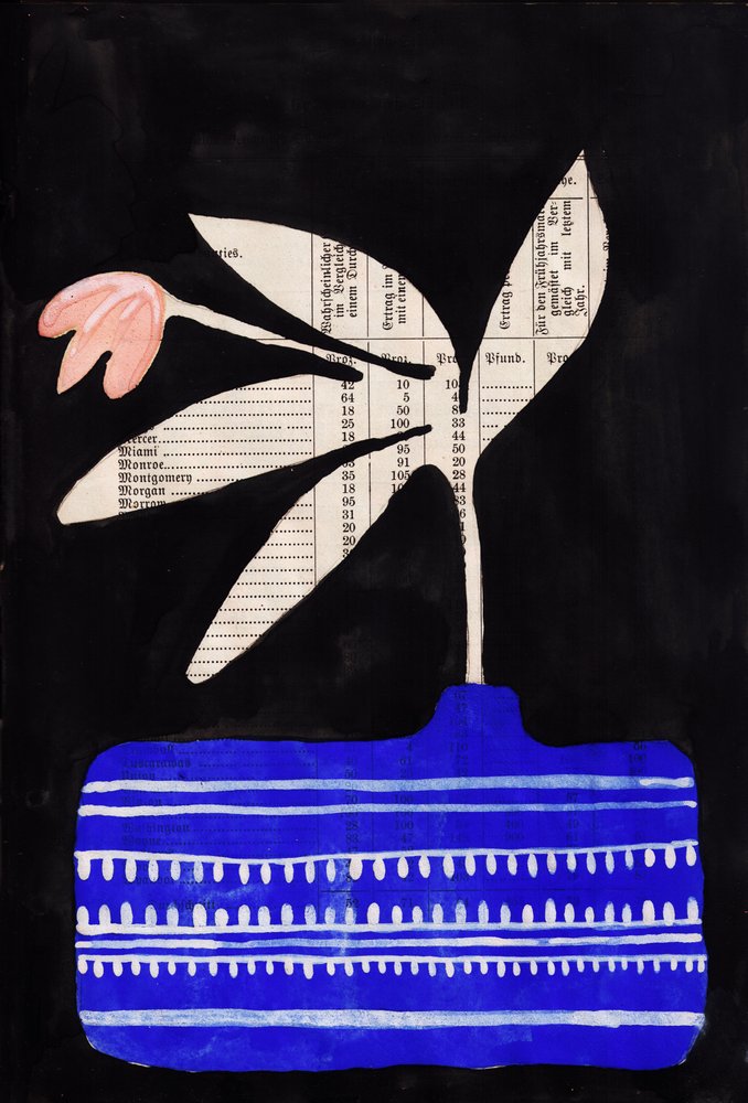 Vase bleu, fleur rose - Annick