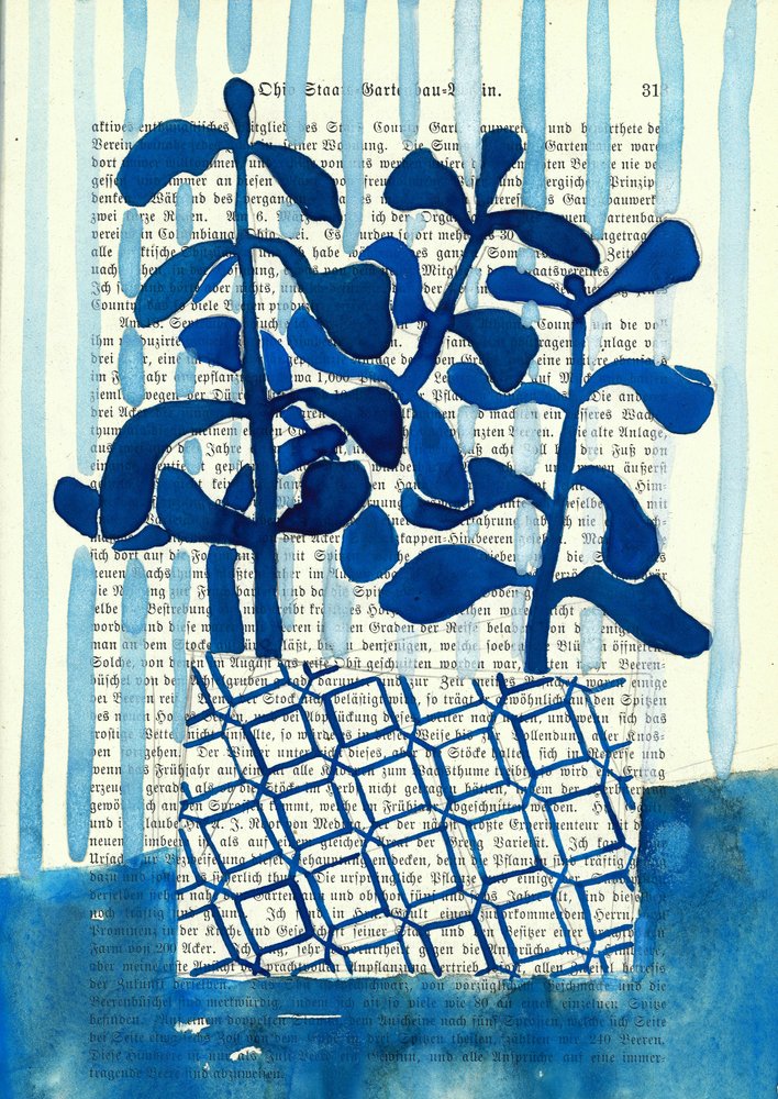 Plantes bleues géométriques - Annick