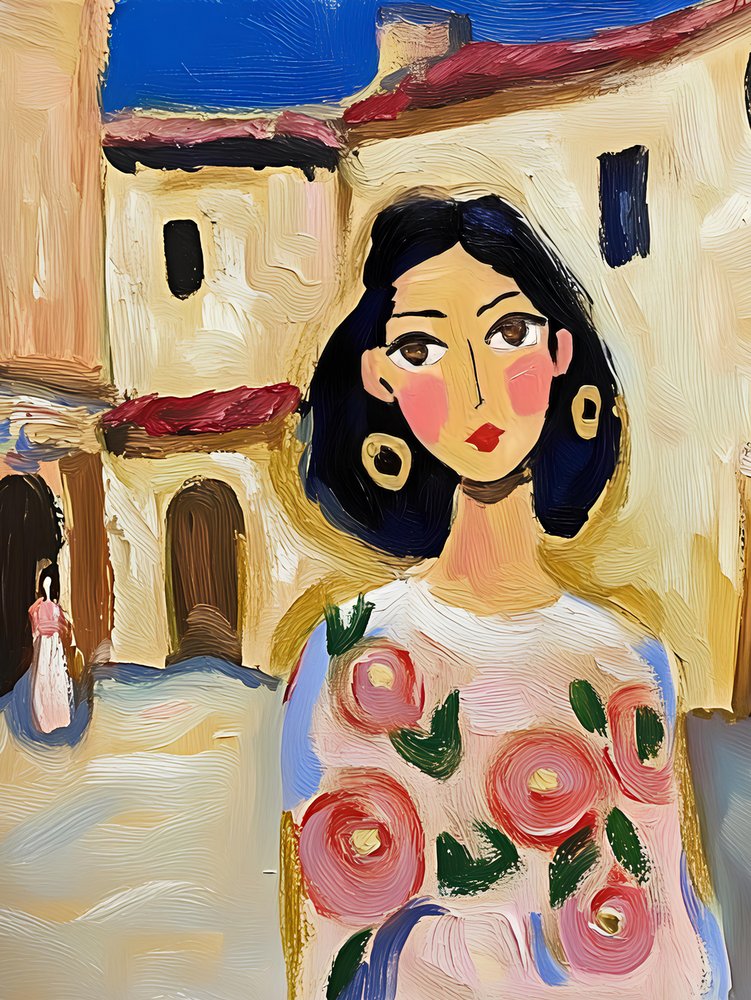 Femme de la ville aux motifs floraux peints - Avanesova Elena