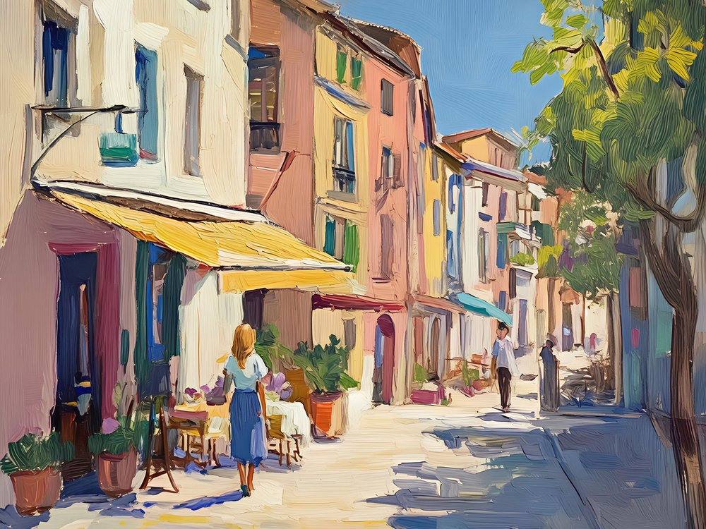 Une rue animée bordée de cafés européens - Avanesova Elena