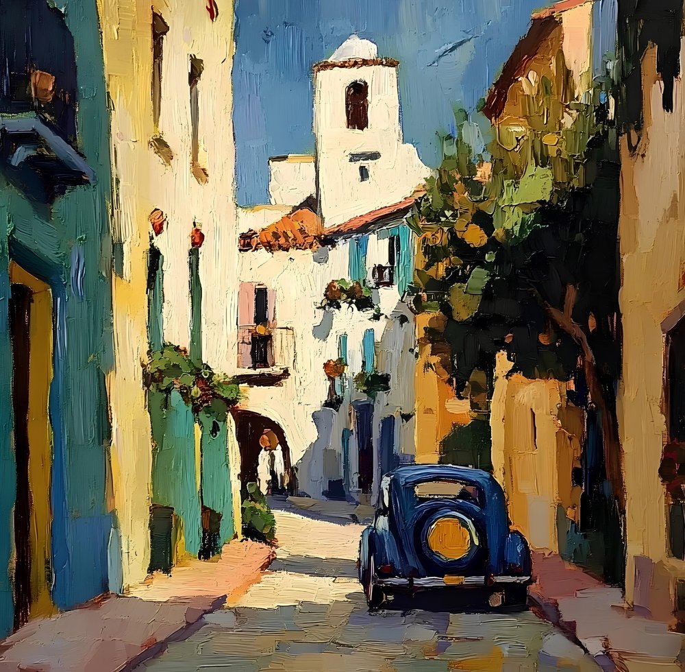 La voiture bleue de Sunny Village - Avanesova Elena