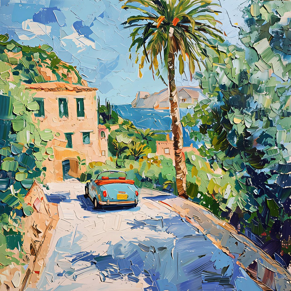 Vue sur la côte avec une voiture ancienne - Avanesova Elena