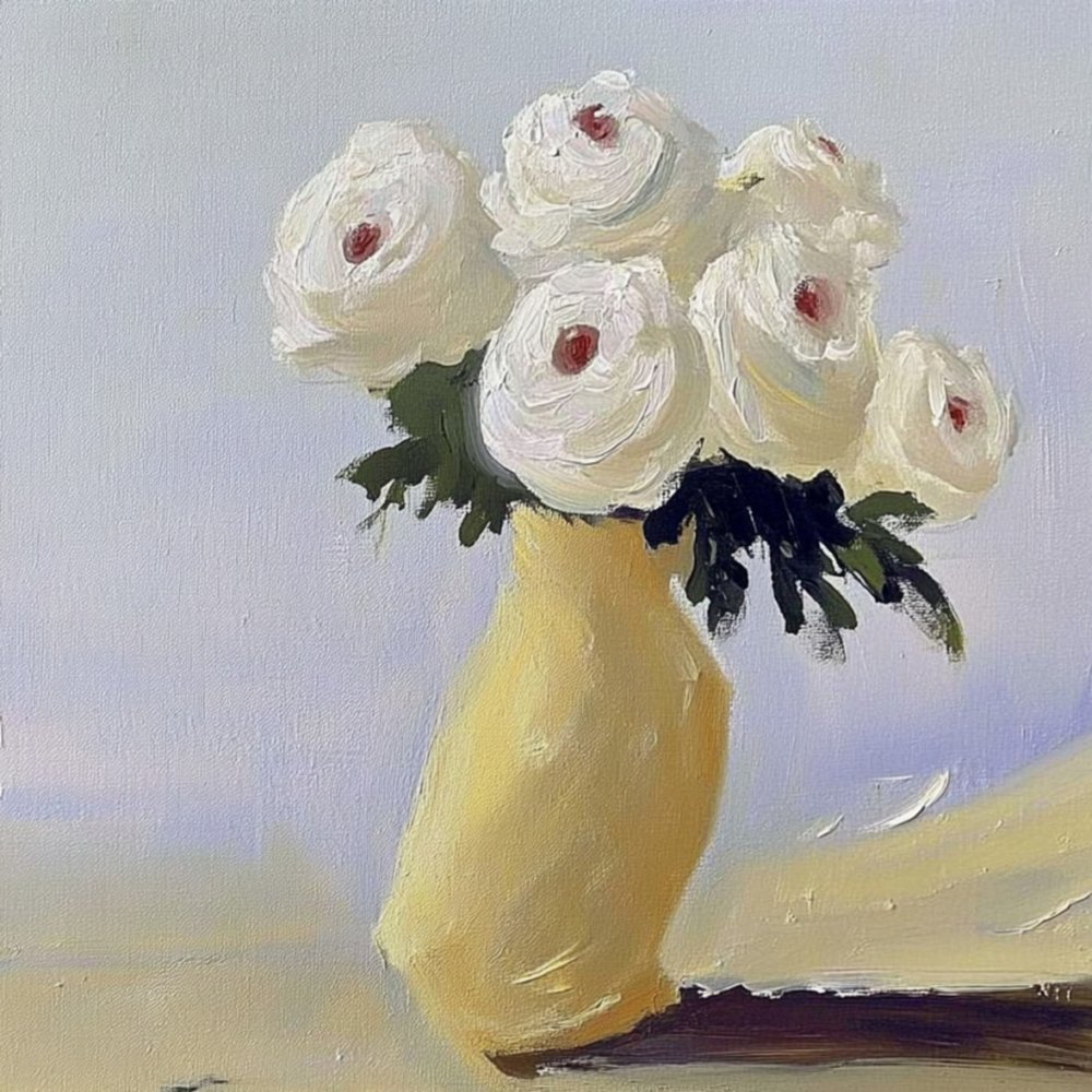 Fleurs blanches dans un vase jaune - Avanesova Elena
