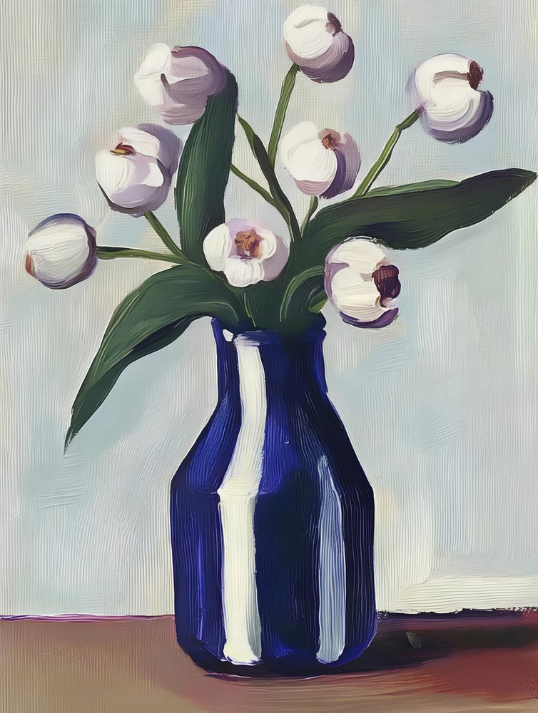 Fleurs blanches, vase bleu - Avanesova Elena