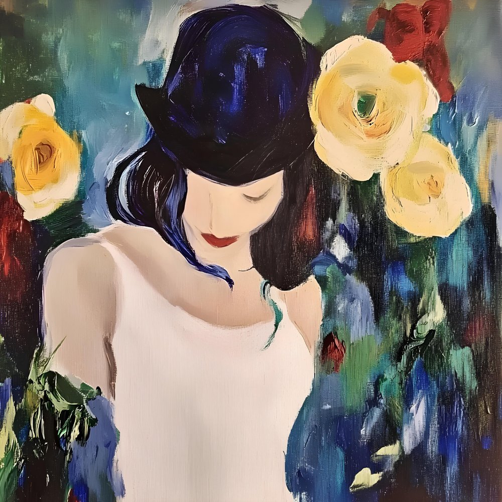 Femme au chapeau et aux roses - Avanesova Elena