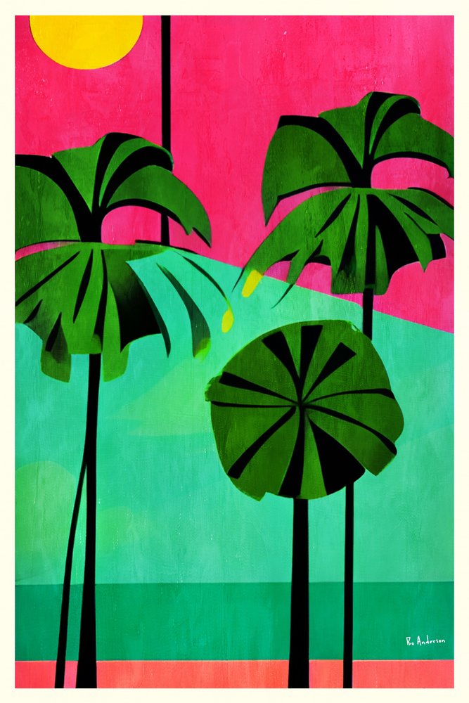 Ciel rose et palmiers tropicaux - Bo Anderson