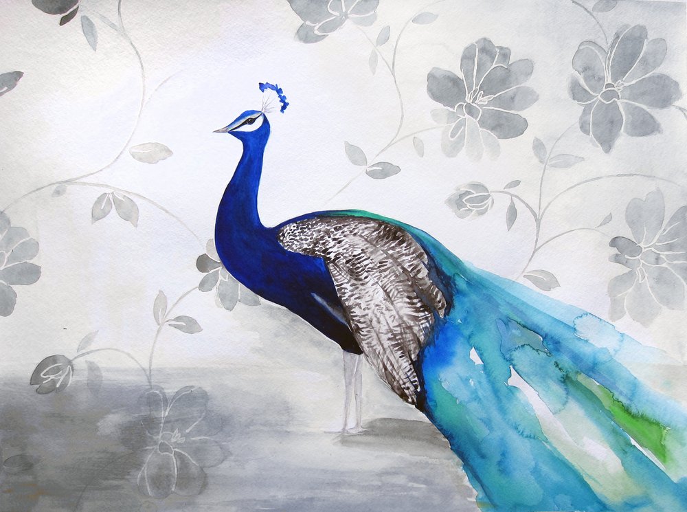 Élégant motif floral « Paon bleu » - Christine Lindstrom