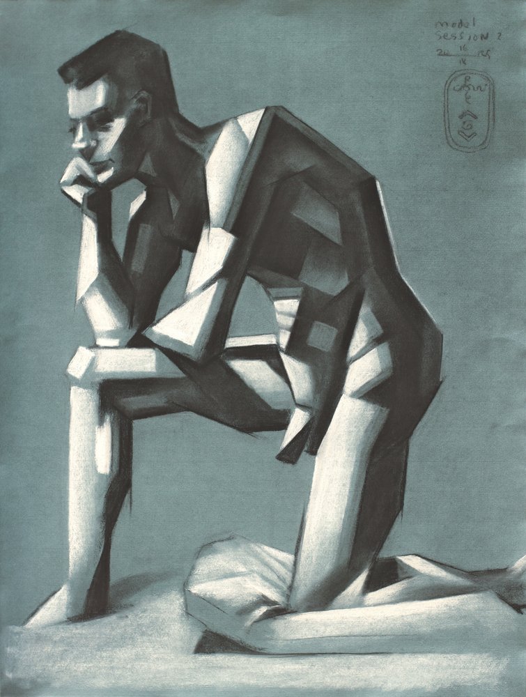 Homme géométrique à genoux - Corné Akkers