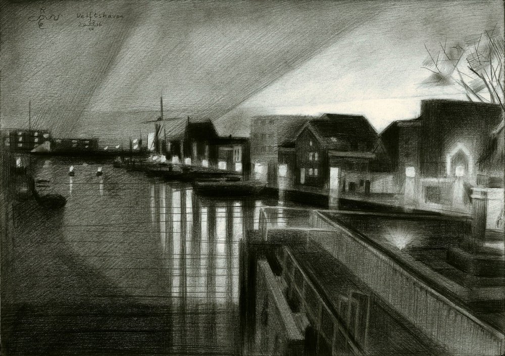 Lueur nocturne sur le canal - Corné Akkers