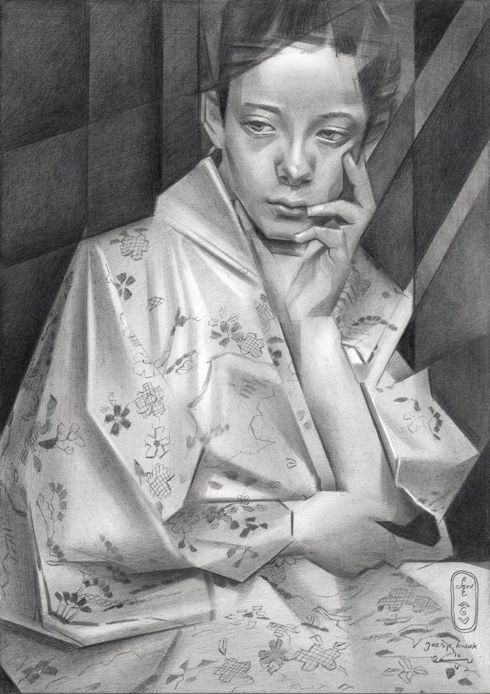 Jeune fille en kimono, pensive - Corné Akkers