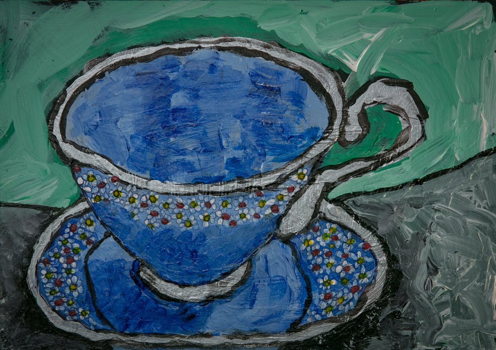 Tasse à thé à motifs floraux bleus - Dale Hefer & Family