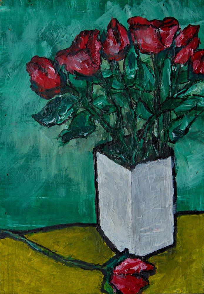 Nature morte aux roses rouges - Dale Hefer & Family