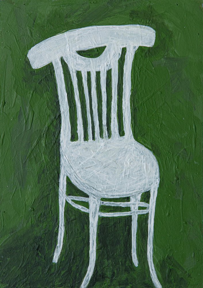 Chaise blanche verte - Dale Hefer & Family
