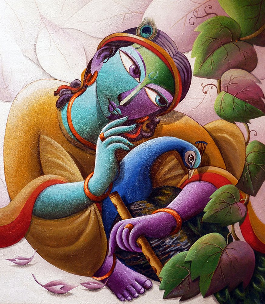 Le seigneur Krishna avec un paon - Dhananjoy Mukherjee