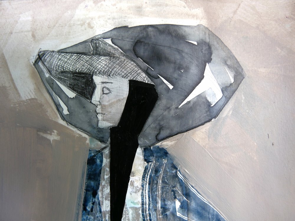 Personnage pensif à capuche - Doris Schmitz