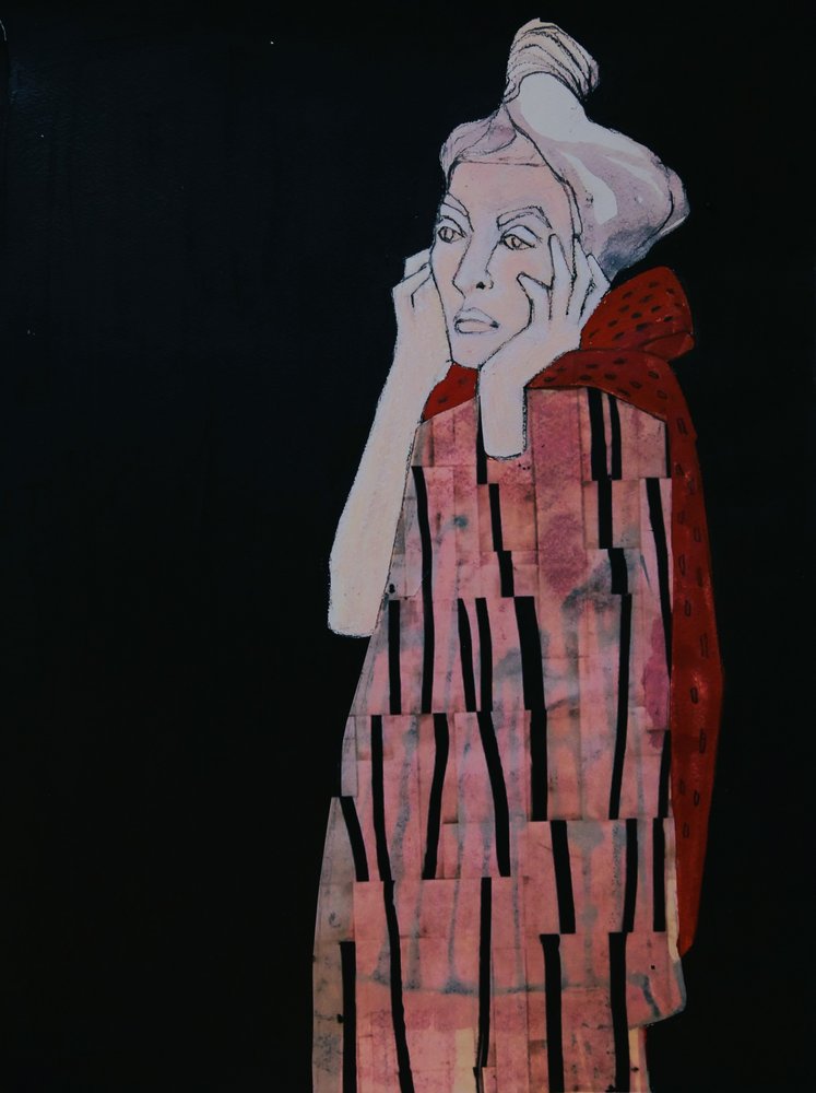Femme pensive en rouge - Doris Schmitz