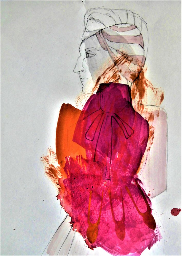 Femme en tenue de mode abstraite rose - Doris Schmitz
