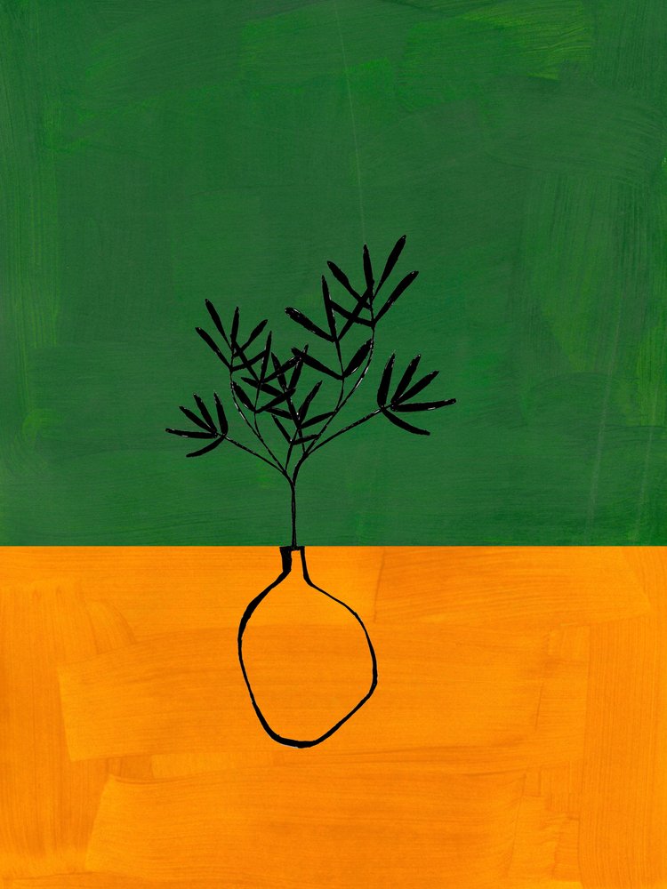 Plante abstraite verte et orange - Ejaaz Haniff