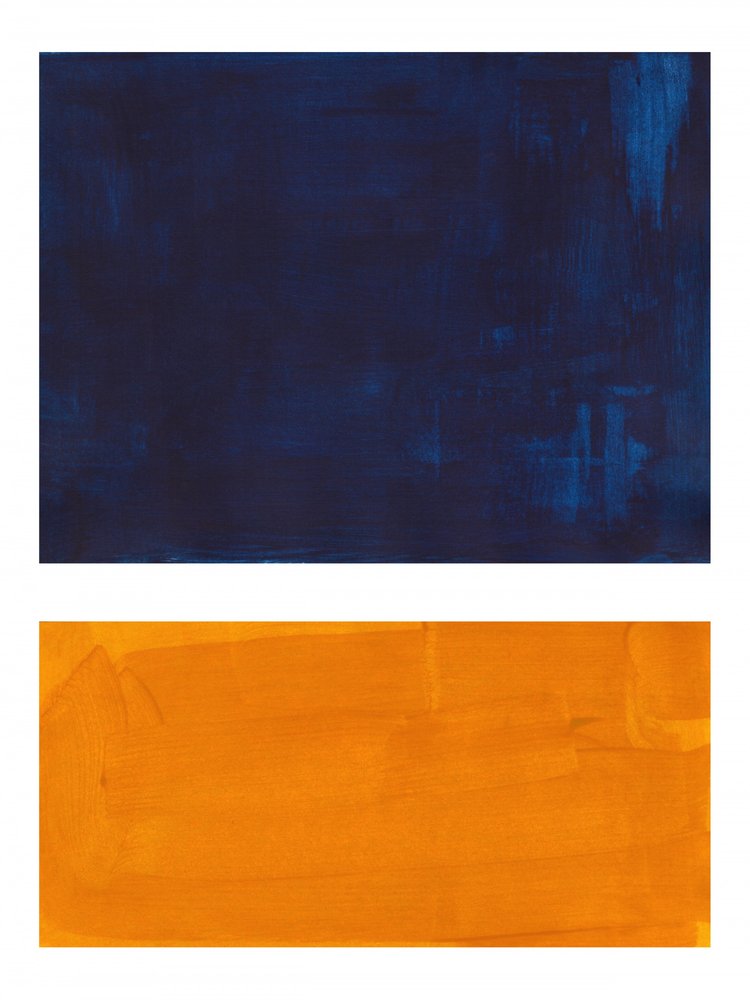 Blocs abstraits indigo et orange - Ejaaz Haniff