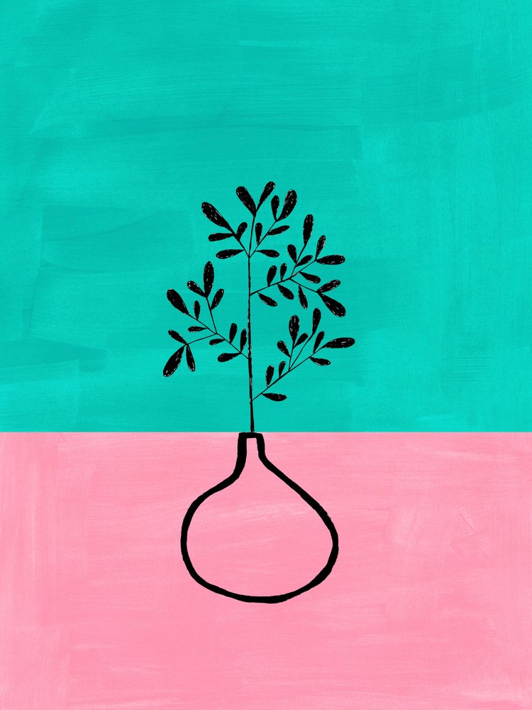 Vase botanique rose et bleu sarcelle - Ejaaz Haniff