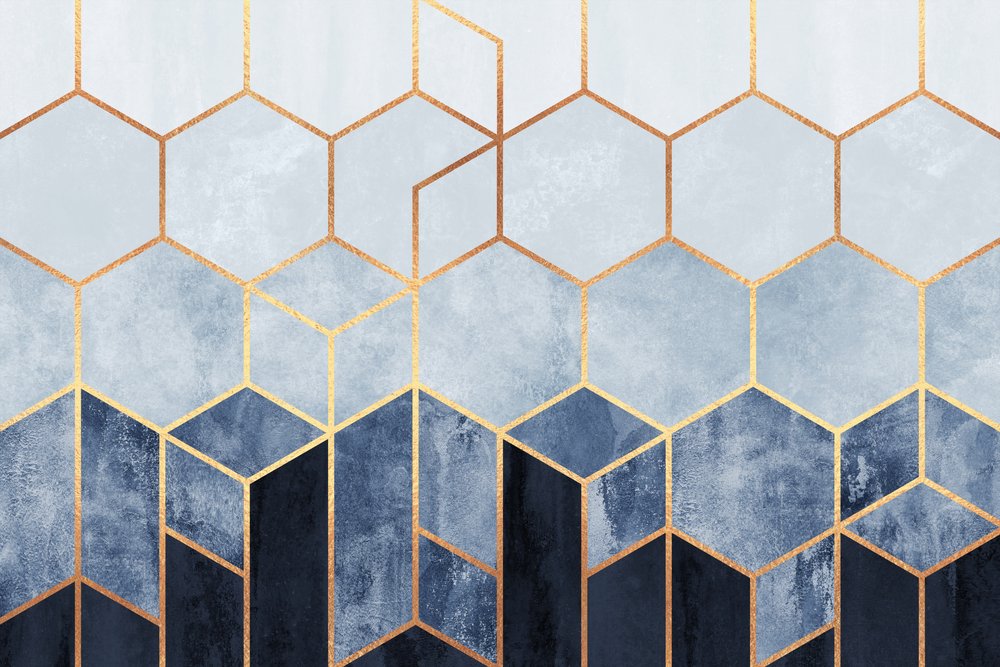 Hexagones bleus géométriques modernes - Elisabeth Fredriksson