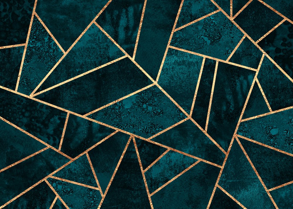 Mosaïque géométrique bleu sarcelle et or - Elisabeth Fredriksson