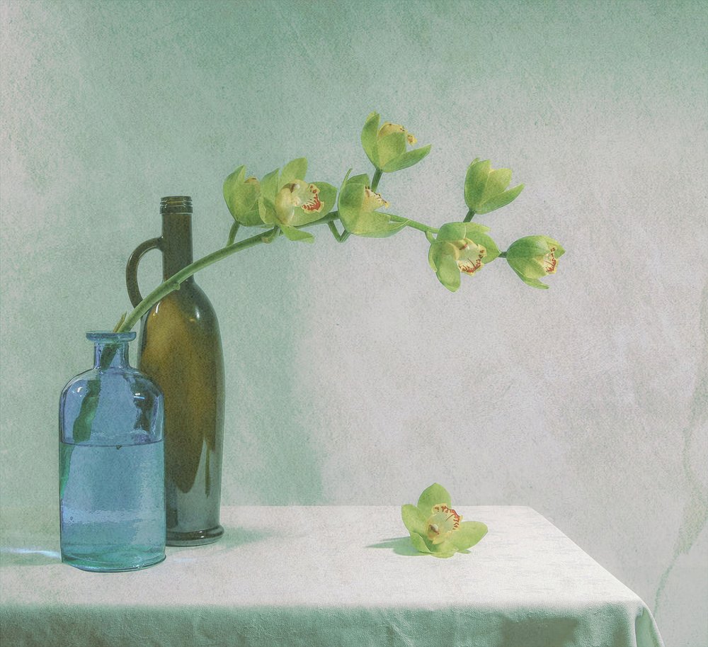 Orchidées et Blue Bottle - Fangping Zhou