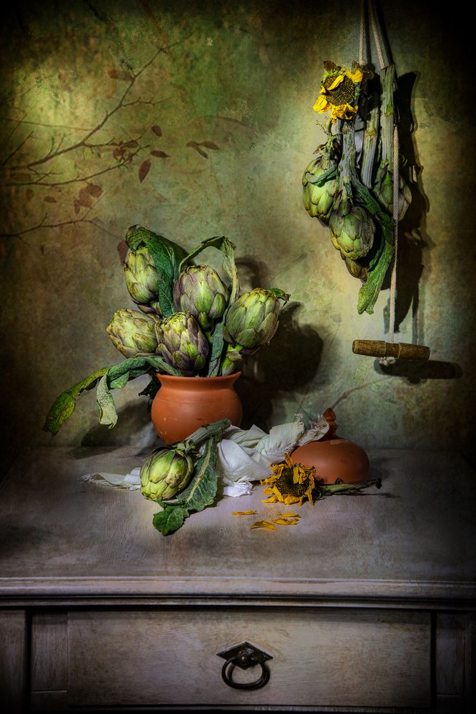Nature morte rustique aux artichauts - Felice Angelino