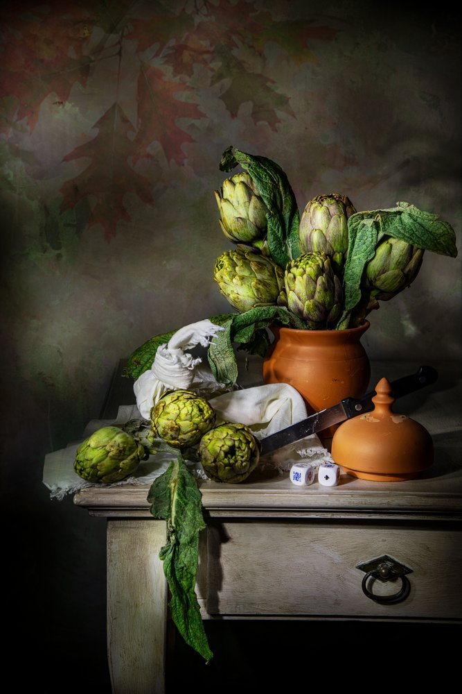 Nature morte rustique aux artichauts - Felice Angelino