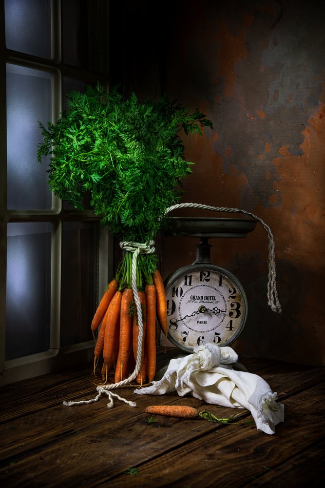 Nature morte aux carottes rustiques - Felice Angelino