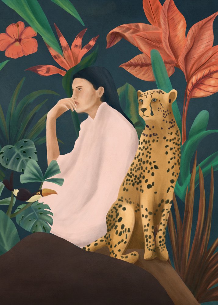 Femme réfléchie : Guépard de la jungle - Flow Line