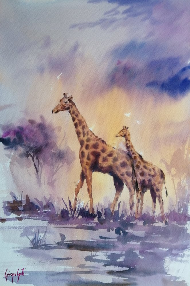 Girafes au coucher de soleil africain - Giorgio Gosti