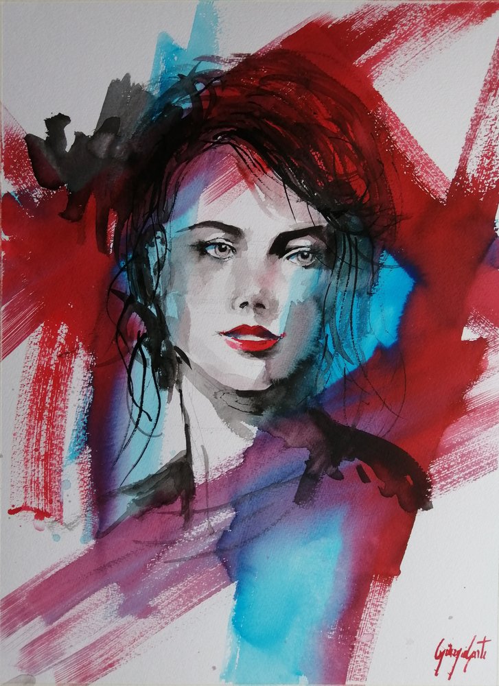 Portrait expressif en rouge et bleu - Giorgio Gosti
