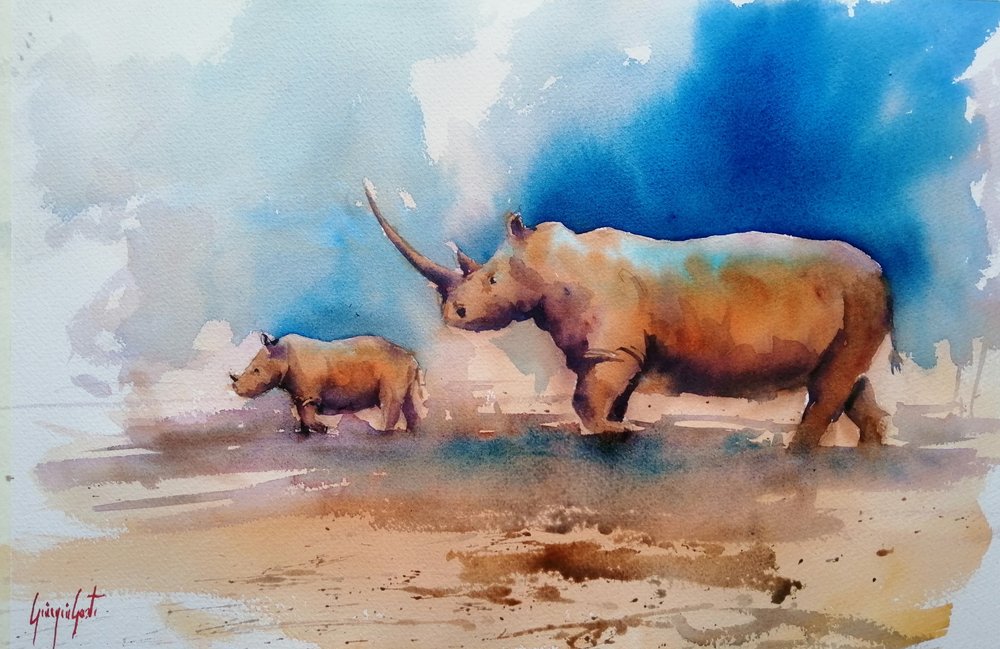 Une maman rhinocéros et son petit - Giorgio Gosti