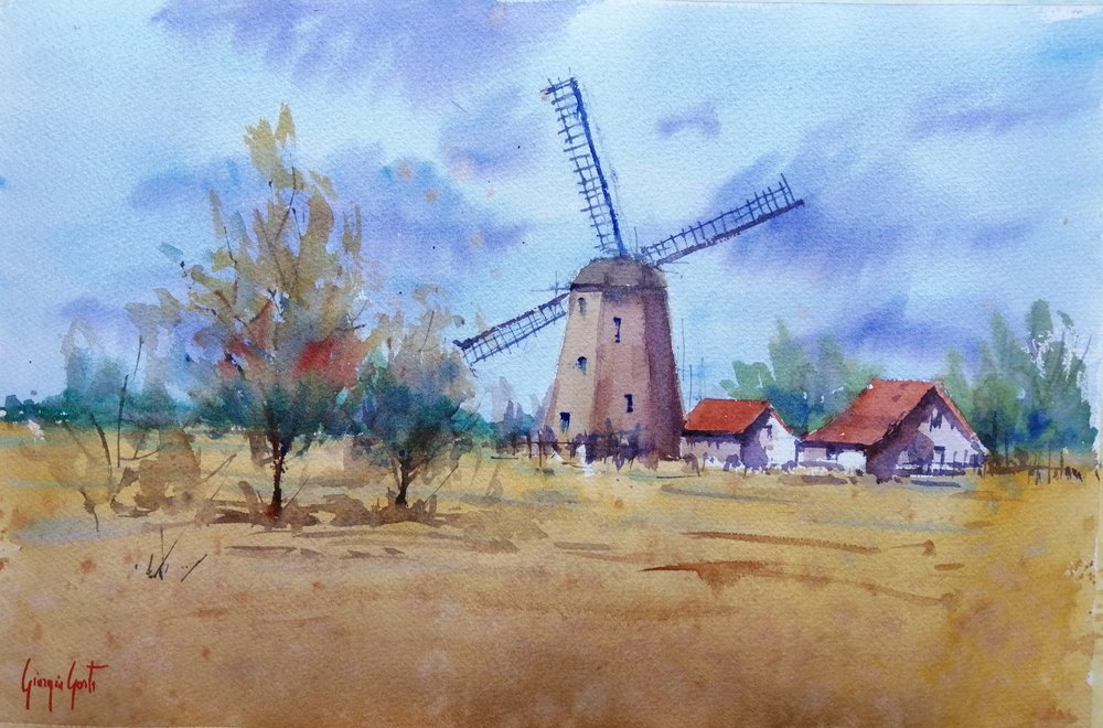 Paysage avec moulin à vent rustique - Giorgio Gosti