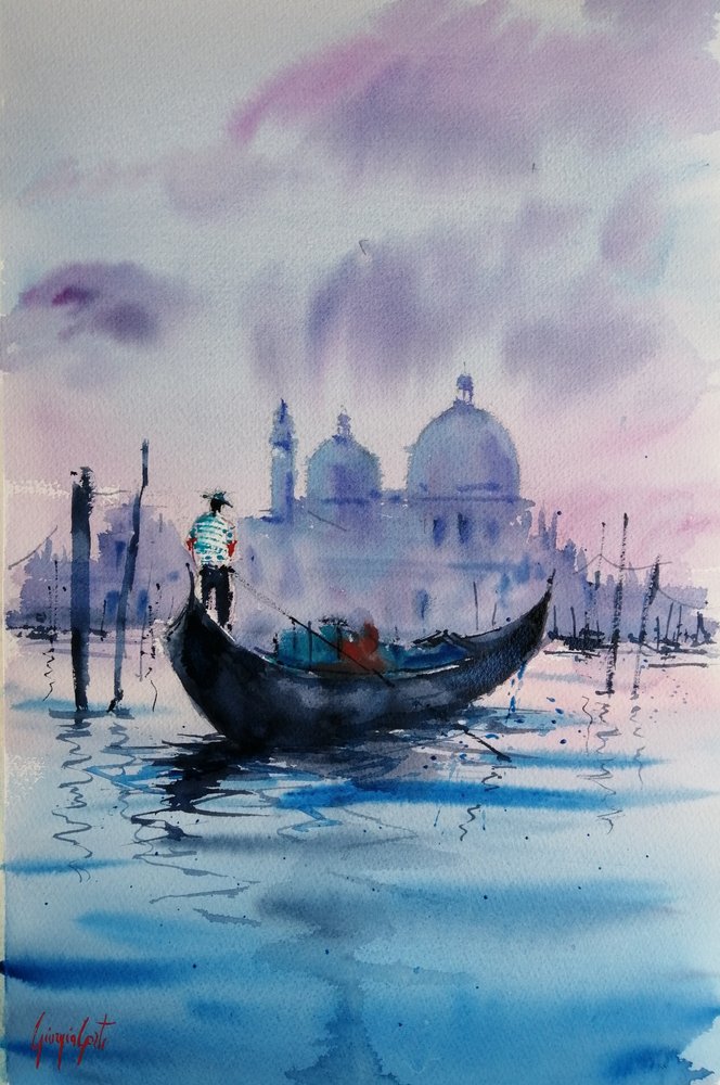 Gondole à Venise au crépuscule - Giorgio Gosti