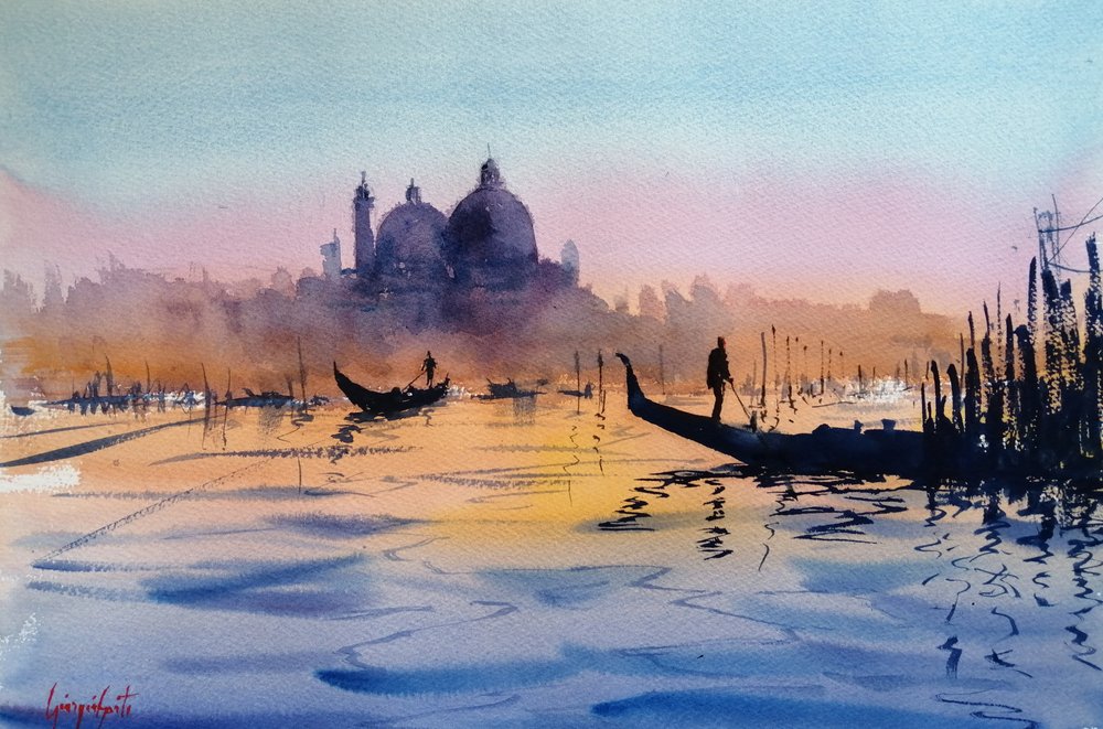 Gondoles au coucher du soleil à Venise - Giorgio Gosti